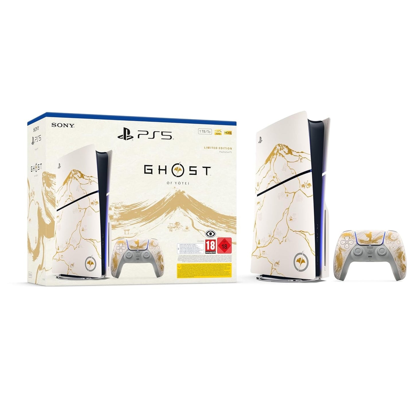 Sony Console PS5 Playstation 5 (Ghost of Yotei) Limited Edition - Slim 1TB Gold White