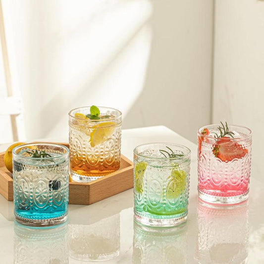 Set 6 Bicchieri In Vetro Colorati Da Tavola Per Acqua Cocktail Drink Bibite Vino