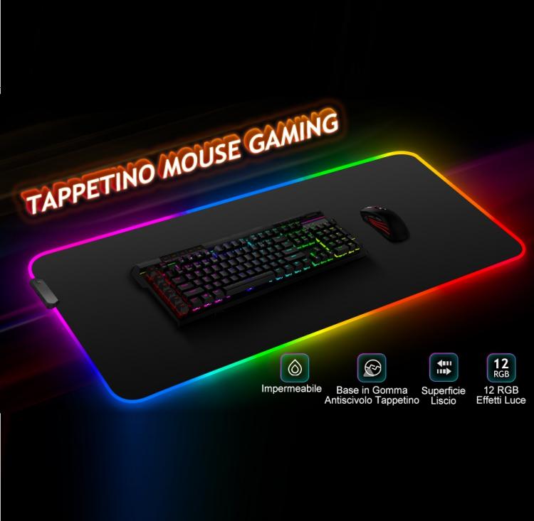 Tappetino Gaming Mouse Xxl Led Rgb Mousepad 80Cm Cambio Colore Pc Tappeto Grande