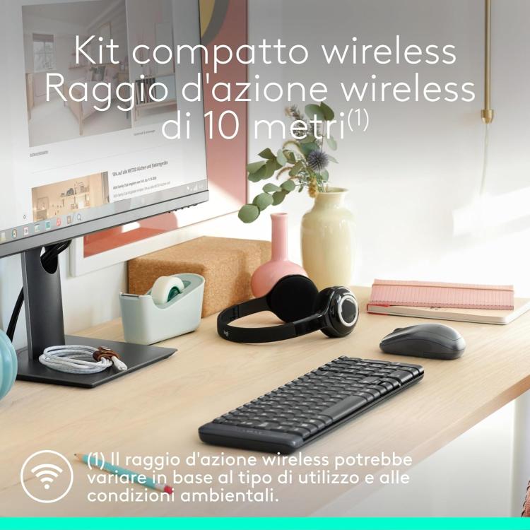 Logitech Mk220 Kit Tastiera E Mouse Wireless Computer Pc Layaout Italiano Qwerty