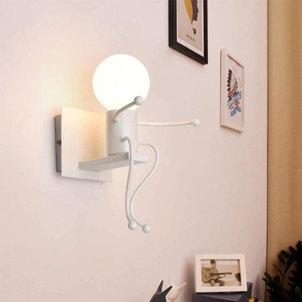 Universo - Applique da Parete Decorativo a Forma di Omino - Lampada da Muro in Metallo con Attacco E27 per Arredo Casa Soggiorno Ingresso (Omino Seduto Bianco)