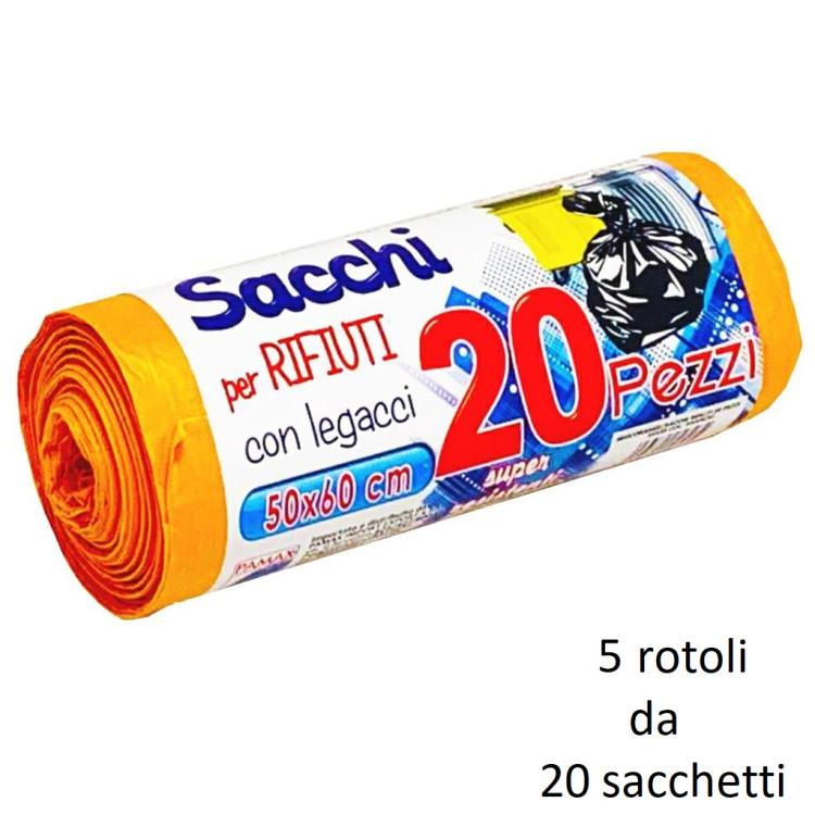 100 BUSTE SACCHI SACCHETTI RIFIUTI SPAZZATURA RACCOLTA DIFFERENZIATA 50X60cm ARA