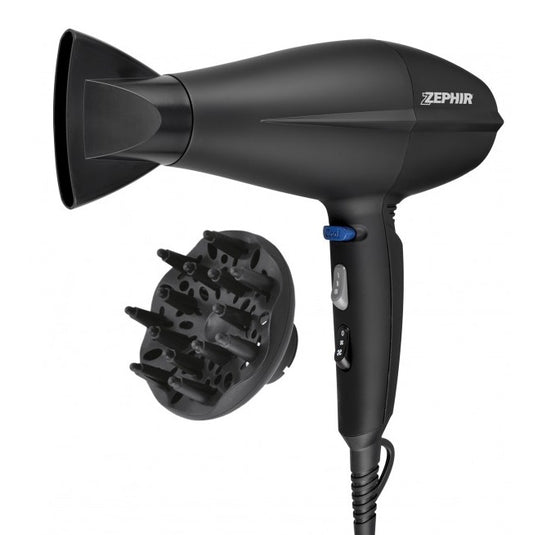 Zephir Asciugacapelli Professionale 2200W Phon Con Diffusore Grande Nero Zhb2002