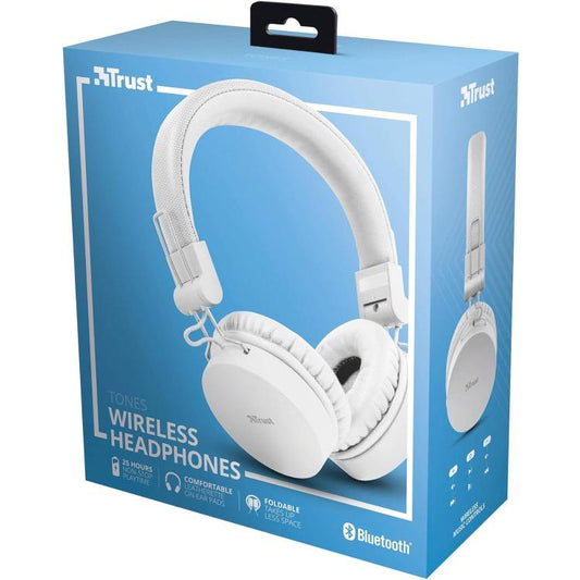 Trust Tones Cuffie Bluetooth Senza Fili Wireless Pieghevoli Smartphone Pc Bianca