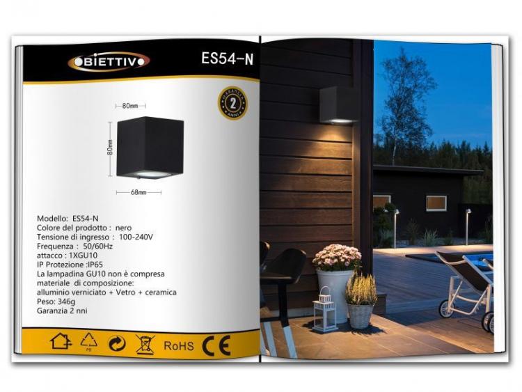 APPLIQUE PER ESTERNO LED LAMPADA GIARDINO ATTACCO GU10 MURO FARETTO IP65/NERO