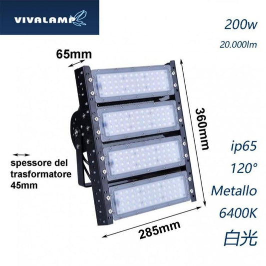Faro Led Floodlight 200W Componibile Luce Esterno Ip65 Campi Sportivi Gallerie