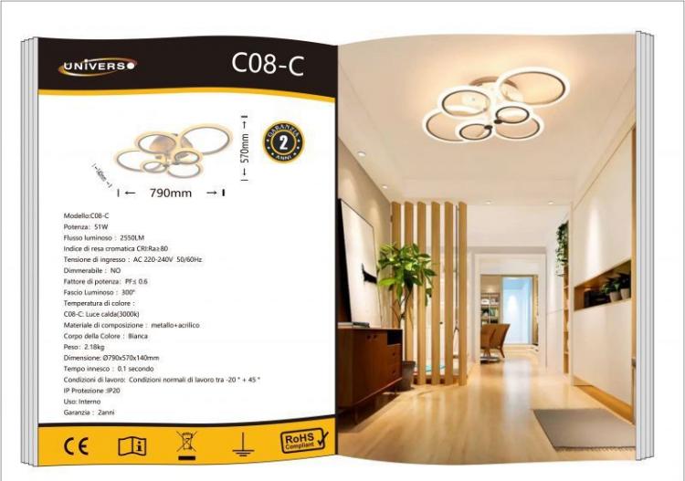 Lampadario Da Soffitto Led 6 Luci Cerchi Plafoniera Moderno Lampada Luce Calda