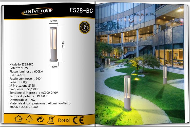 Lampione Giardino Lampada 12W Led Terra Esterno Lampioncino Bianco Calda Es28