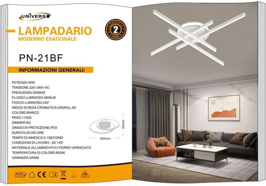 Plafoniera Moderna A Led 45 Watt Lampada Lampadario Soffitto Bianco Fredda 6500K