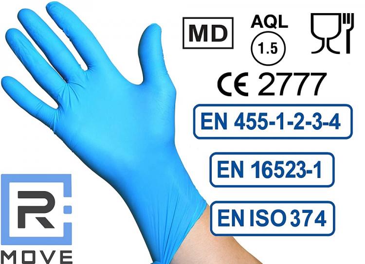 100 Guanti Monouso In Nitrile Blu Senza Polvere/Lattice Uso Medico E Alimenti L