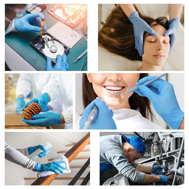 100 Guanti Monouso In Nitrile Blu Senza Polvere/Lattice Uso Medico E Alimenti L