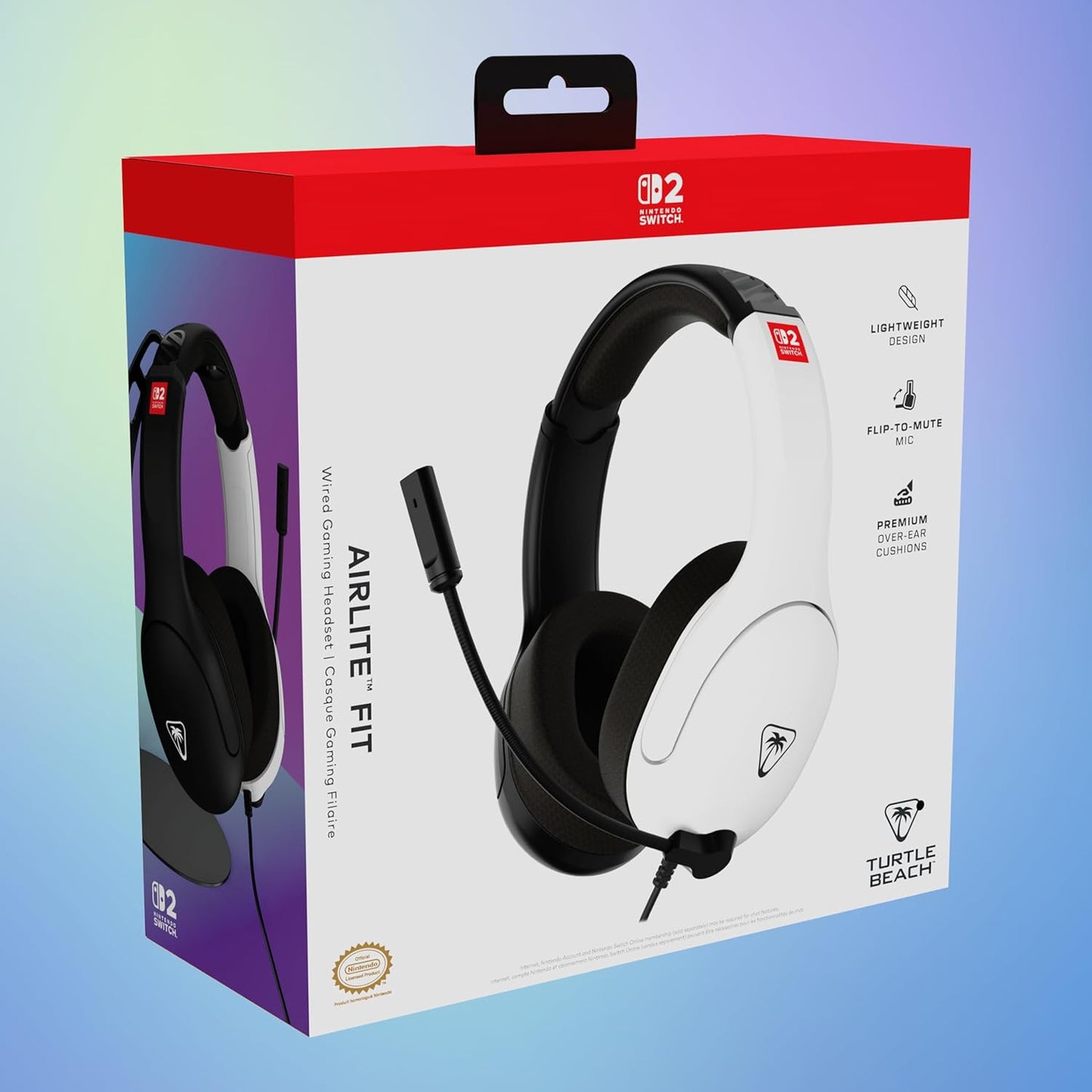 TURTLE BEACH Airlite™ Fit Cuffie da gioco Wired Gaming per Nintendo Switch 1 e 2 (Black/White) Microfono flip-and-mute, padiglioni auricolari dal comfort superiore, licenza ufficiale per tutti i Nintendo Switch