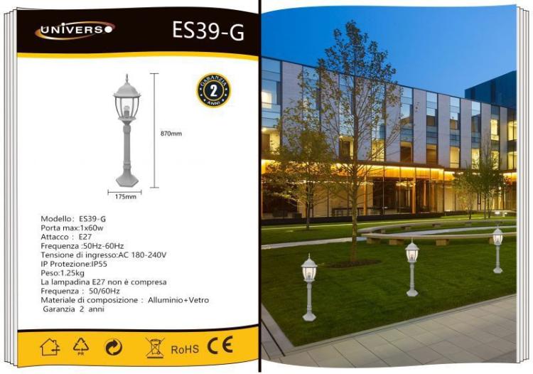 Lampione Da Giardino Terra 87Cm Lanterna Vetro E27 Luce Esterno Alluminio Grigio