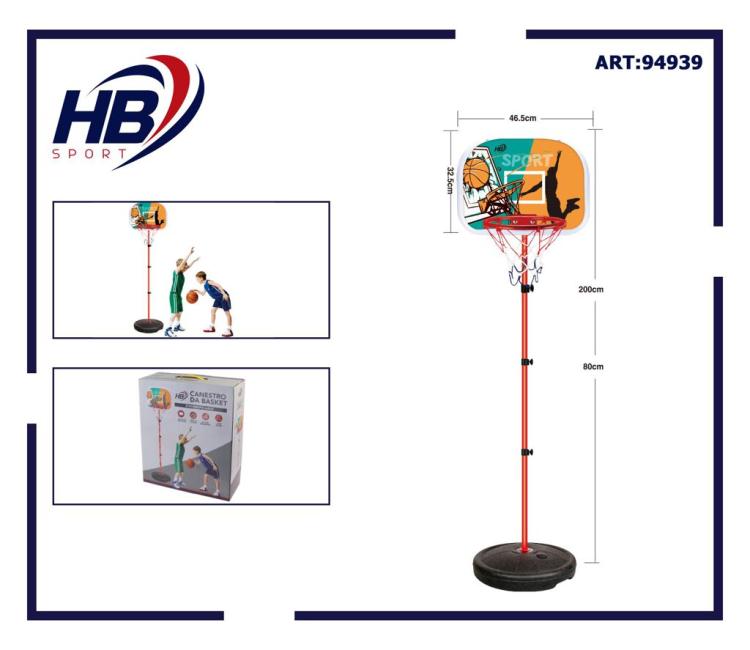 Set Canestro Basket Cerchio Rete + Palla Con Base Tabellone Gioco Bambini |200Cm