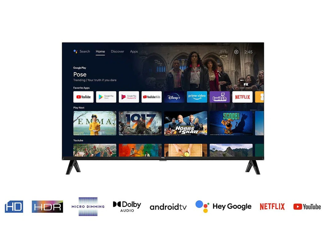 TCL S54 Smart TV Led 32" 1080P Full HD Wi-Fi HDR-10 Nero Android TV 32S5400A
