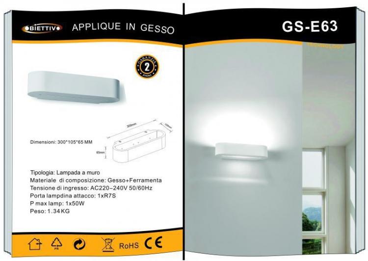 APPLIQUE LED A PARETE STILE MODERNO IN GESSO ATTACCO RS7 OVALE GS-E63