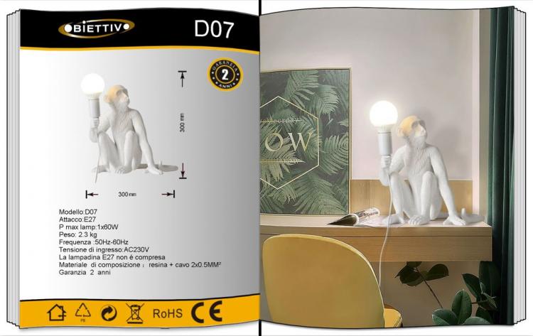 Lampada Scimmia Tavolo Scrivania Led Lampade E27 Moderno Luci Nuovo Bianco