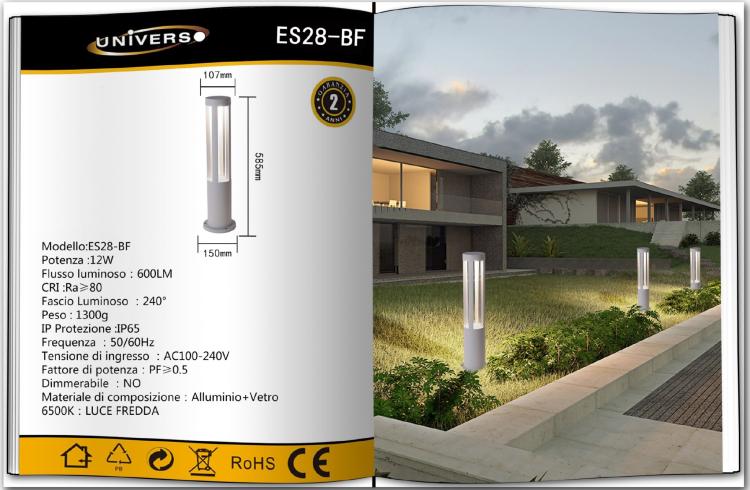 Lampione Giardino Lampada 12W Led Terra Esterno Lampioncino Bianco Freddo Es28