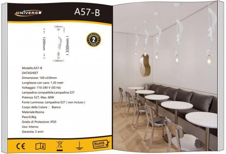 Lampadario Scoiattolo Sospeso Bianco Led E27 Portalampada Moderno Camera Salotto