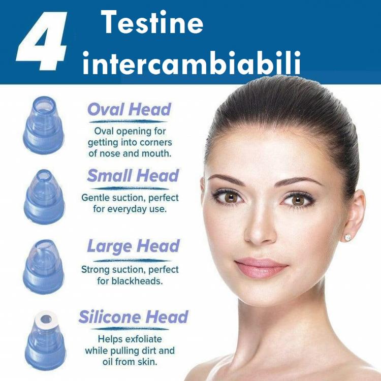 ASPIRATORE PUNTI NERI 4 TESTINE RIMUOVI PORI NASALI E ACNE VISO PULIZIA FACCIALE