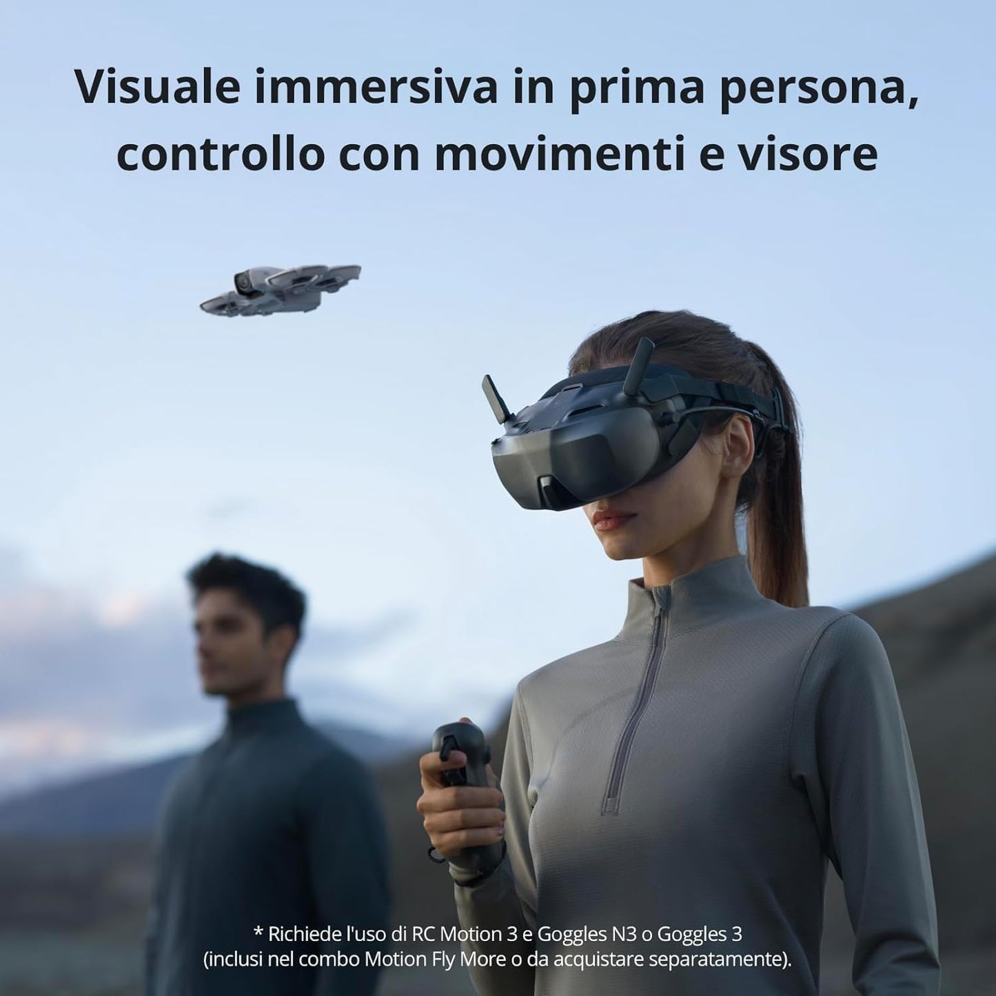 DJI Neo Combo Fly More, Mini Drone con Fotocamera UHD 4K per adulti, 135g drone che vola da solo e ti segue, decollo dalla mano, tracciamento del soggetto, QuickShot, con RC-N3 e 3 Batterie
