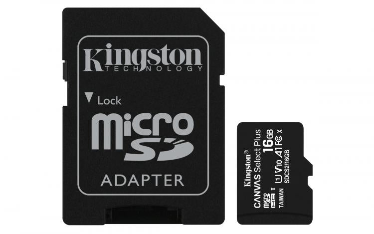 Kingston Micro Sd 16Gb + Adattatore Canvas Plus Sdcs2 32Gb Classe 10 100Mb/S