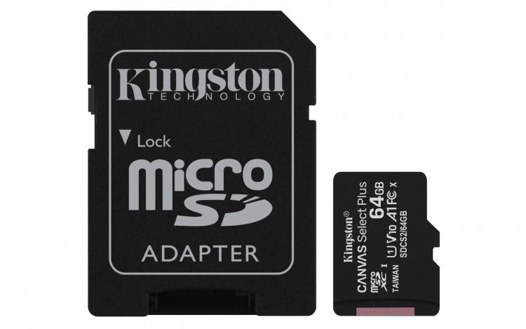 Kingston Micro Sd 64B + Adattatore Canvas Plus Sdcs2 32Gb Classe 10 100Mb/S