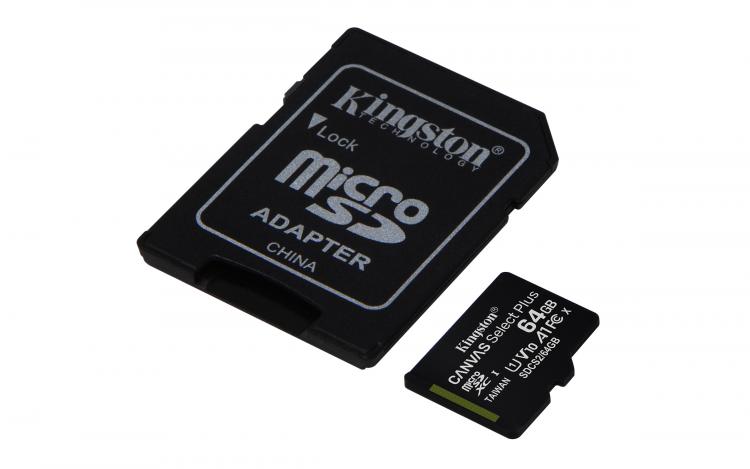 Kingston Micro Sd 64B + Adattatore Canvas Plus Sdcs2 32Gb Classe 10 100Mb/S