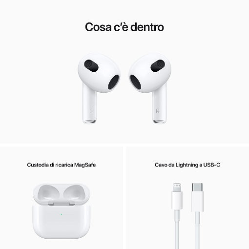 APPLE AURICOLARI AIRPODS 3 MME73ZM/A + CUSTODIA RICARICA WIRELESS IPHONE SPOTIFY