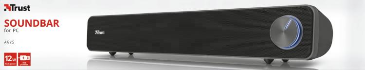 Trust Soundbar Per Pc Arys Usb 12Watt Nero Cassa Altoparlante Monitor Gaming Aux