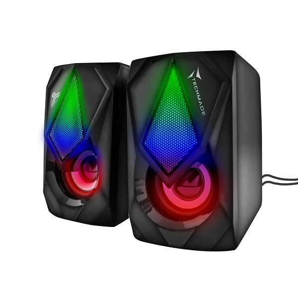 Techmade Casse Per Pc 2.0 Speaker Gaming Computer 3W Luce Led Multicolor Nero