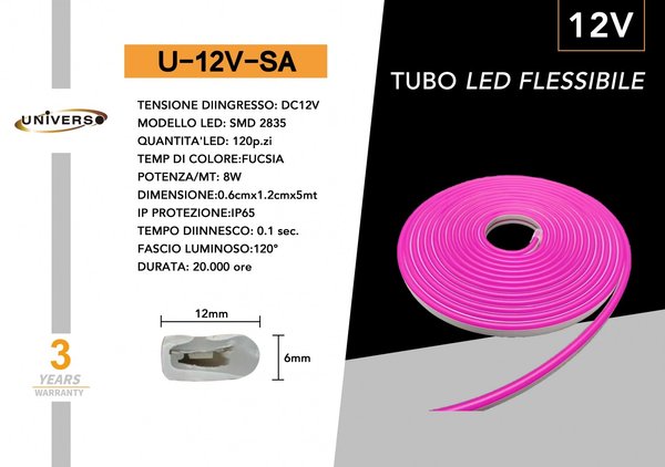 Kit 5M Striscia Strip Flex Led Bobina Neon Flessibile Tubo Esterno Rosa