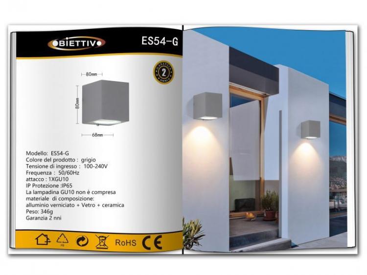 APPLIQUE PER ESTERNO LED LAMPADA GIARDINO ATTACCO GU10 MURO FARETTO IP65/GRIGIO