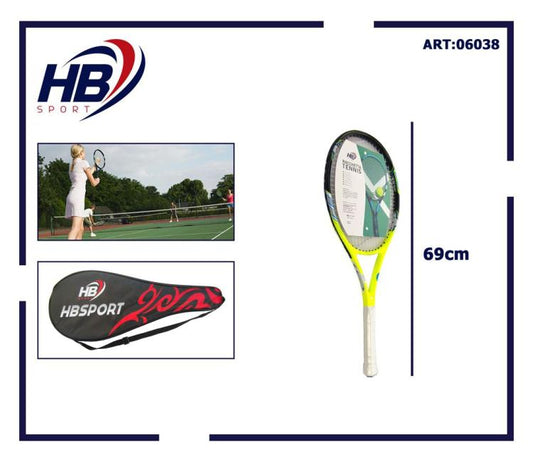Hb Racchetta Da Tennis Adulto Con Grafica Gialla Nera Blu Fluo Custodia Inclusa