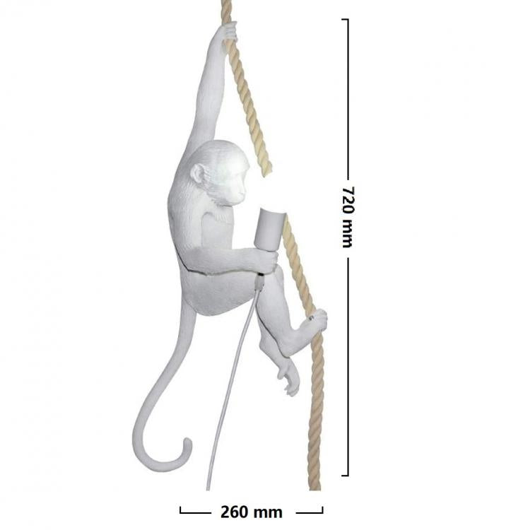 Lampadario Sospensione Scimmia Bianca Su Corda Canapa E27 Applique Pendente |B46