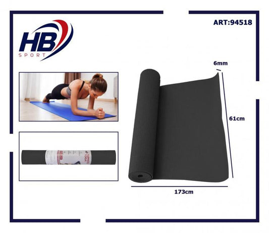 Tappetino Yoga Tappeto Aerobica Fitness Ginnastica Palestra Pilates 6mm Nero