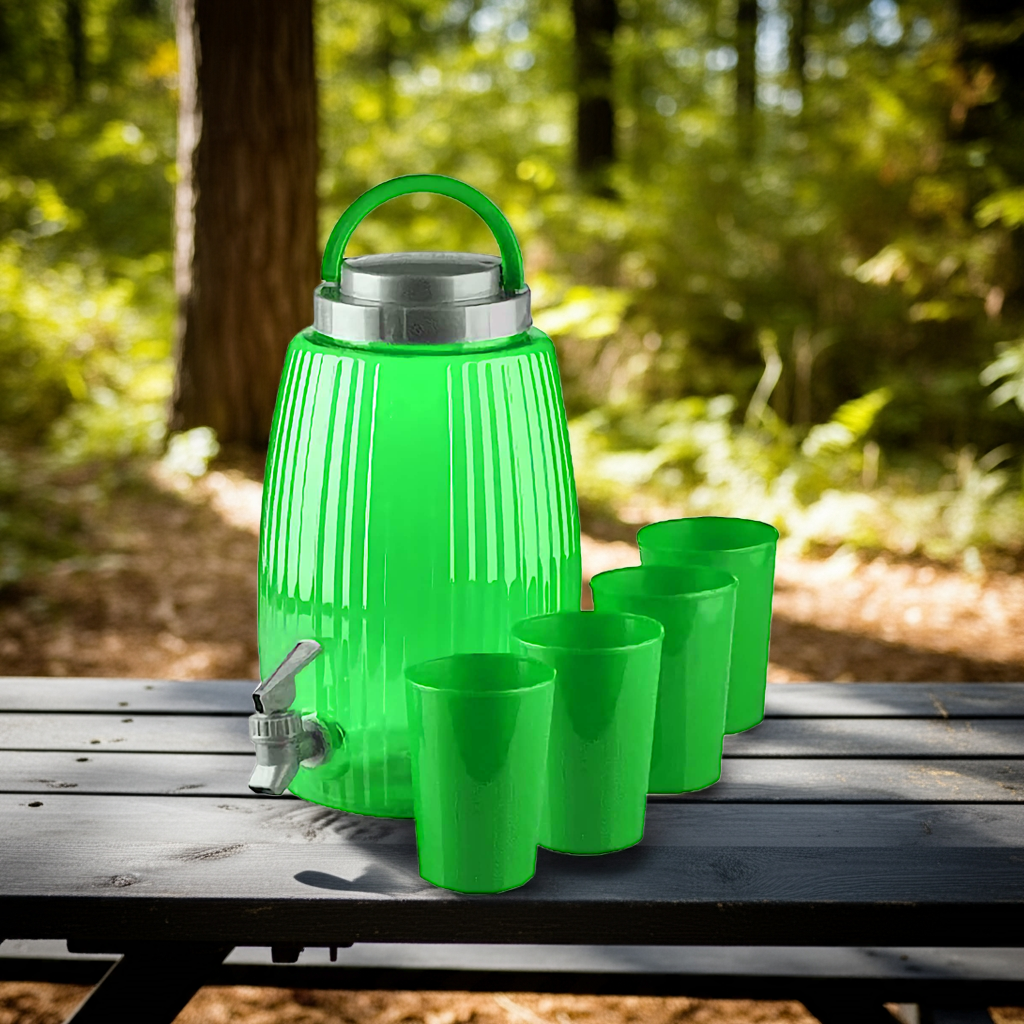 Dispenser Con Rubinetto Erogatore + 4 Bicchieri 4,7L Campeggio Picnic Ufficio