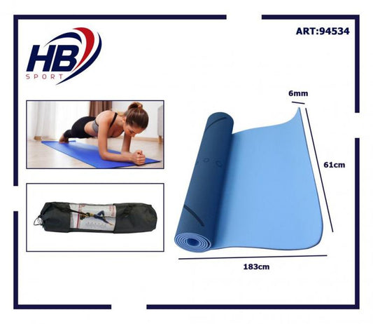 Tappetino Pilates Tappeto Yoga Materassino Fitness Gomma Tpe 6mm Bicolore Blu
