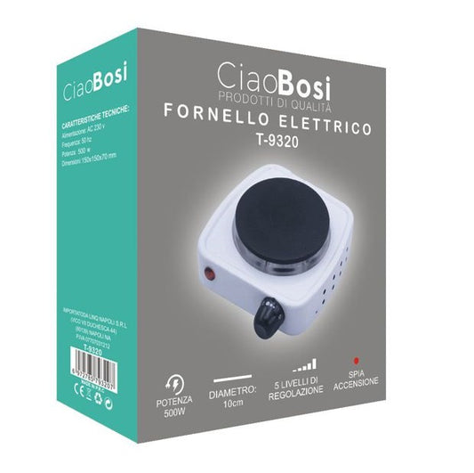 Mini Fornello Elettrico 500W Regolabile Piastra Ghisa Viaggio Campeggio Bianco