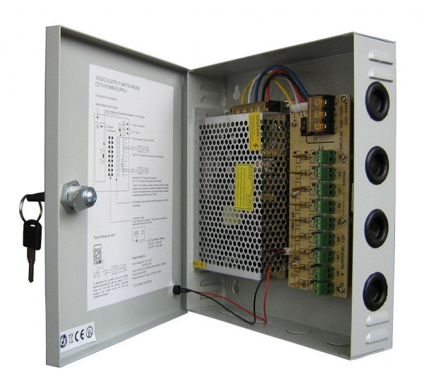 ALIMENTATORE BOX 9 CANALI PER TELECAMERE STABILIZZATO kit CCTV 12V CENTRALINA