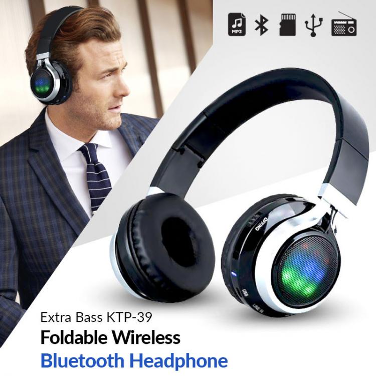 CUFFIE BLUETOOTH WIRELESS STEREO SENZA FILI PIEGHEVOLE SD RADIO VIVAVOCE CON LED