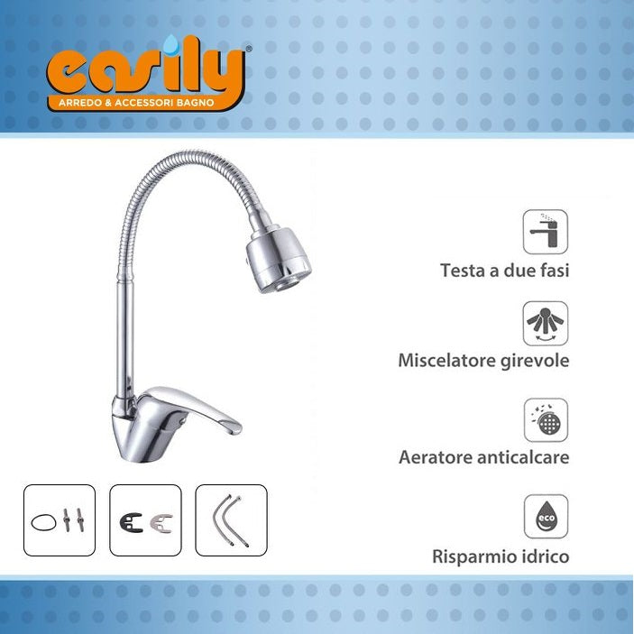 Rubinetto Canna Alta Flessibile Miscelatore Lavello Cucina Doccetta Bari 52934