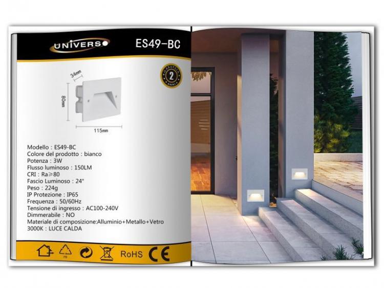 Faretto Segnapassi Ip65 Led 3W Incasso Scatola 503 X Scale Giardino 3000K/Bianco