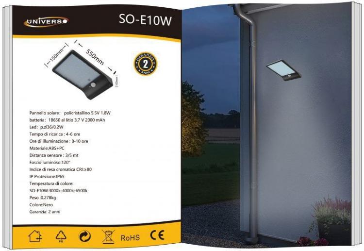 Universo Faretto 48 Led 10W Esterno Impermeabile Applique Parete Lampione Solare