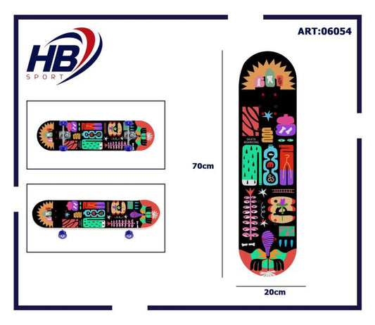 Hb Sport Skateboard Completo Ragazzi/Adulto Unisex Skate In Legno Colorato 70Cm