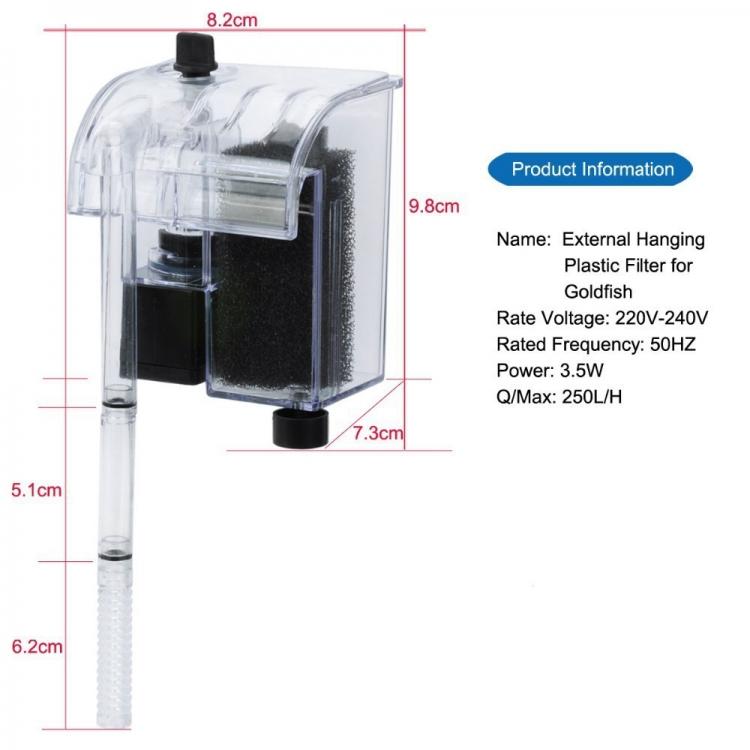 Filtro Esterno A Zainetto Zaino Cascata 3.5W 250 L/H Acquario Dolce Marino Pesci