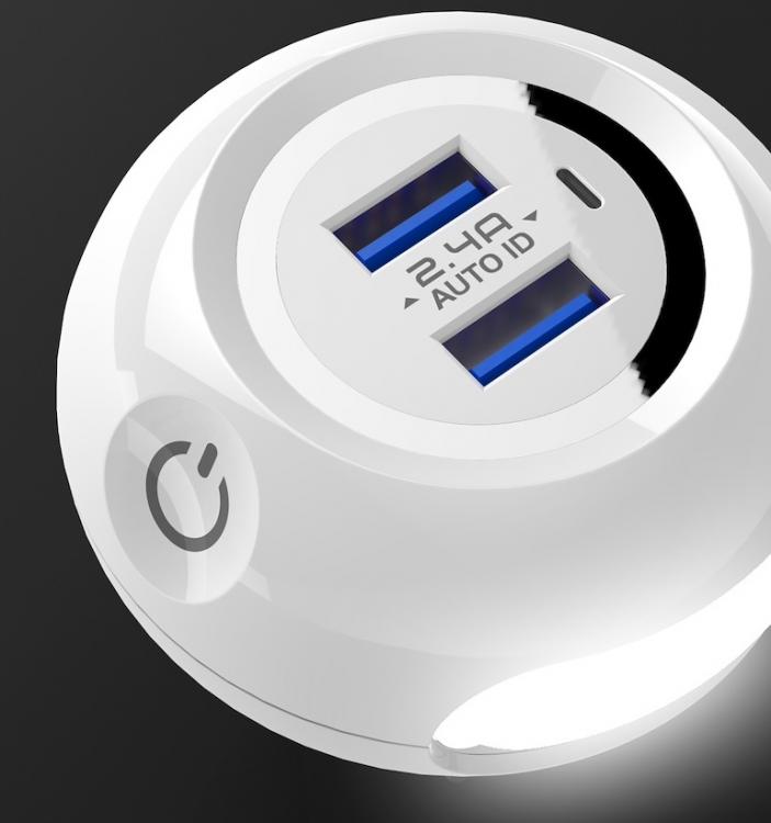 CARICATORE EU VELOCE 2 USB SPINA ANDROID-IOS 2.4A + LAMPADA LED TOUCH DA NOTTE