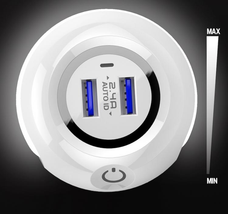 CARICATORE EU VELOCE 2 USB SPINA ANDROID-IOS 2.4A + LAMPADA LED TOUCH DA NOTTE