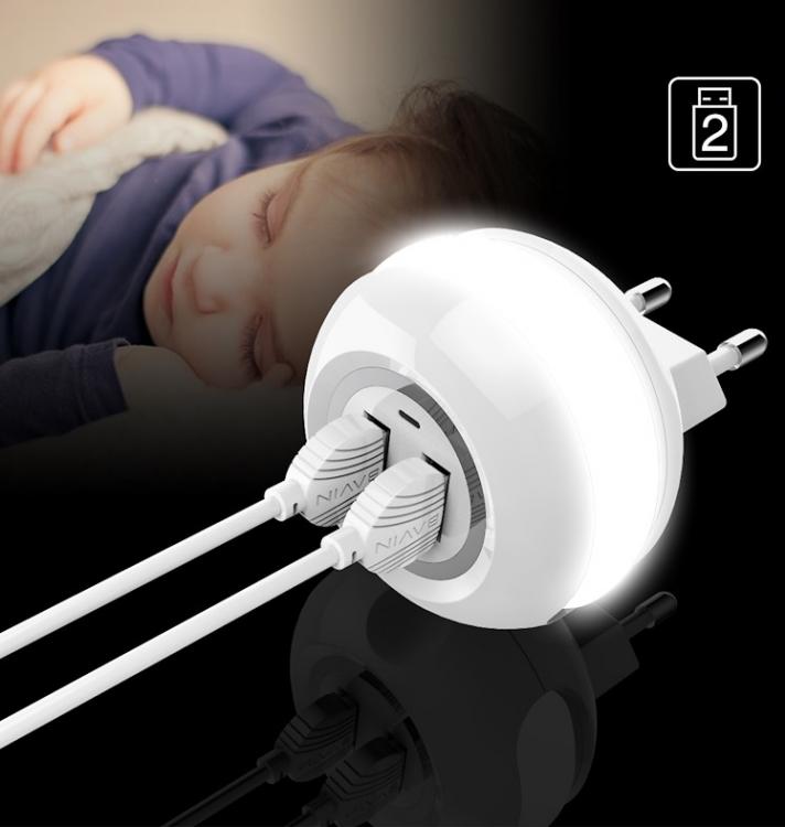CARICATORE EU VELOCE 2 USB SPINA ANDROID-IOS 2.4A + LAMPADA LED TOUCH DA NOTTE