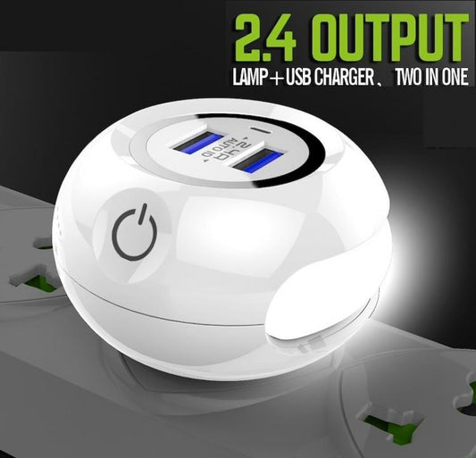CARICATORE EU VELOCE 2 USB SPINA ANDROID-IOS 2.4A + LAMPADA LED TOUCH DA NOTTE
